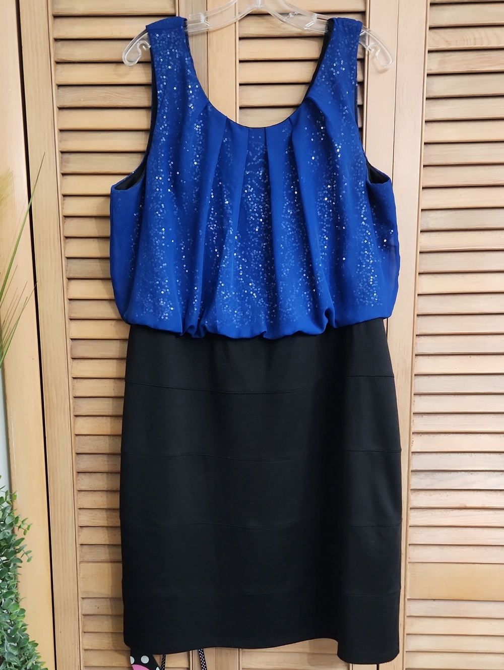 Maurices Royal Blue Sequin Bodice Midi Dress with Black Skirt